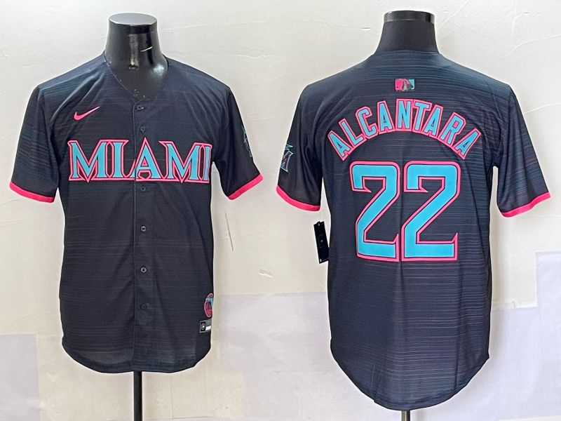 Men 2025 Miami Marlins #22 Alcantara Black Joint Name Nike MLB Jersey style 1
